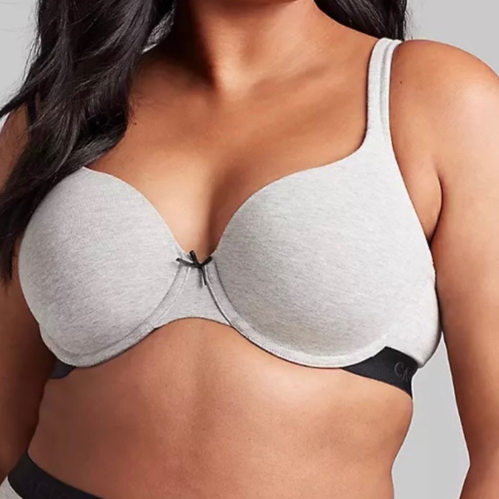 Cacique  - Cotton Boost Plunge Underwire Gray/Grey Black Logo Band - 44D